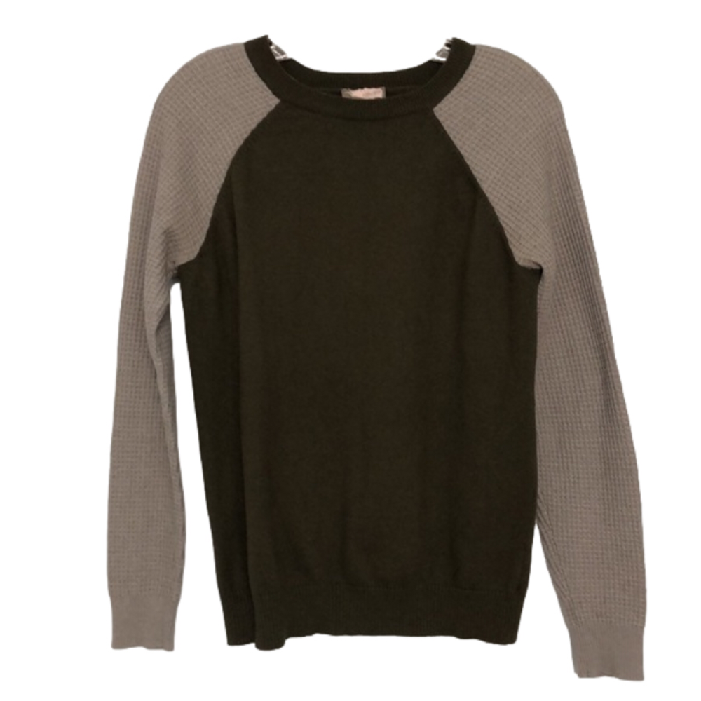 FOREVER 21 Crew Neck Olive Green Sweater with Grey Thermal Sleeves Size L